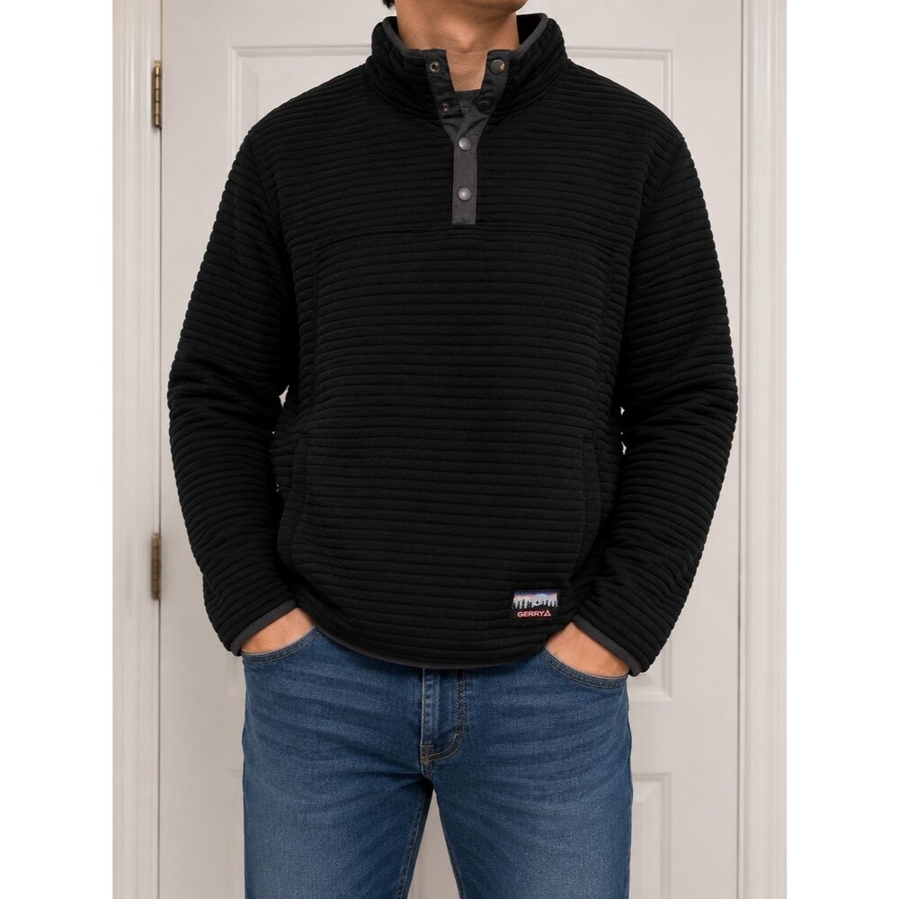 Gerry Ribbed Black Pullover with Red Logo Tag